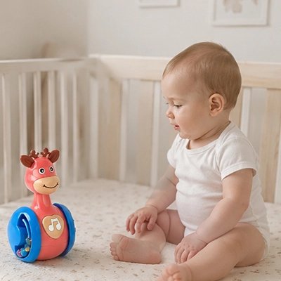 Jouet bebe girafe rose avec enfant