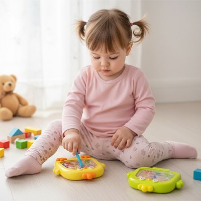 Jouet bebe vert jaune avec enfant