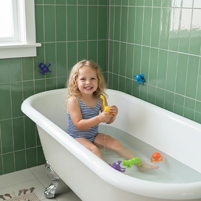 Jouet de bain fillette joue dans le bain avec jouet