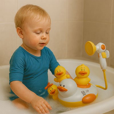 Jouet de bain pour bébé petits canards jaune avec enfant