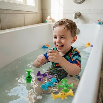 Jouet de bain rouge jaune