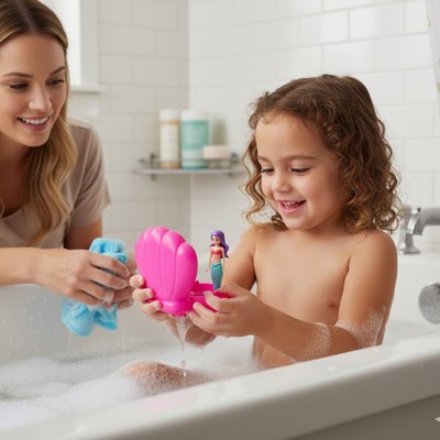 Jouet de bain​ sirène rouge enfant maman