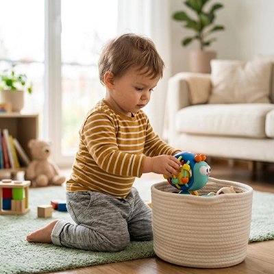 Jouet éveil bebe escargot bleu avec enfant
