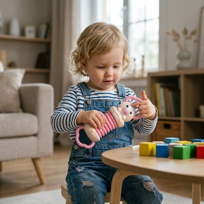 Jouet musical bebe rose avec enfant