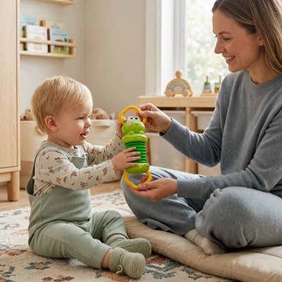 Jouet musical bebe vert maman avec enfant