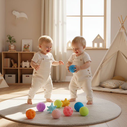 jumeaux jouent ensemble avec balle sensorielle