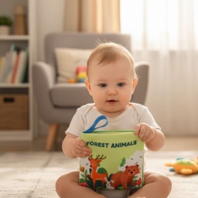 Livre bebe en tissus animaux avec enfant