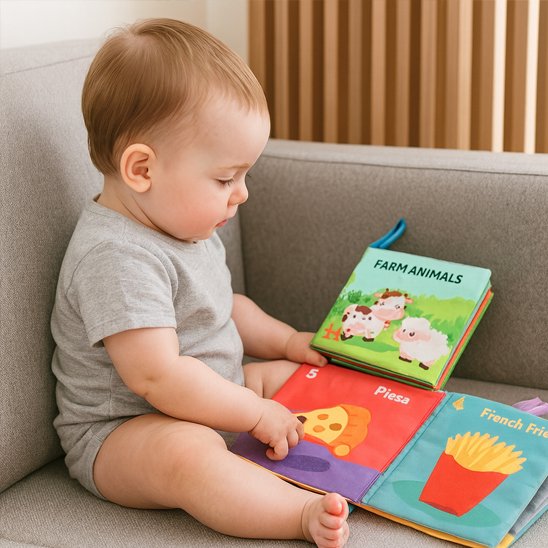 Livre bebe en tissus animaux ferme