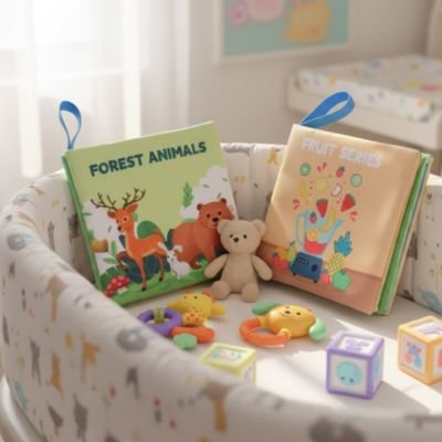 Livre bebe en tissus animaux fruits