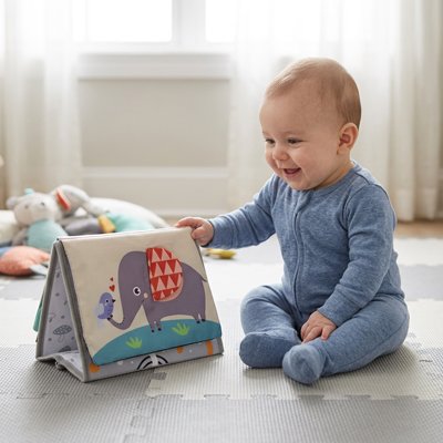 Livre bebe en tissus éléphant avec enfant