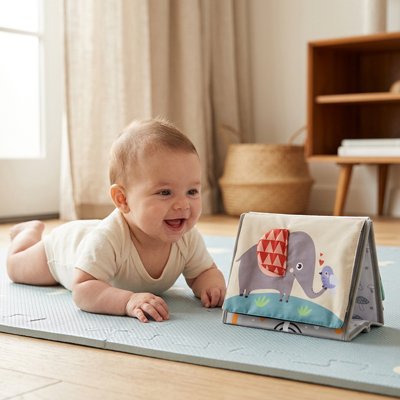 Livre bebe en tissus éléphant enfant joyeux