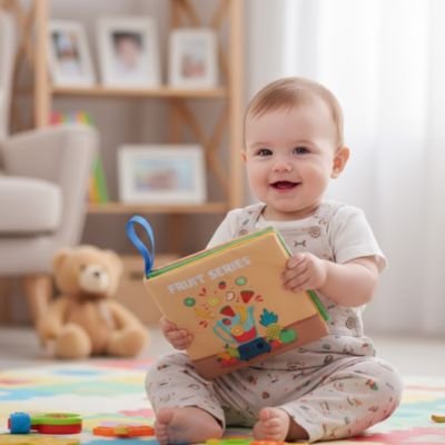 Livre bebe en tissus fruit avec enfant