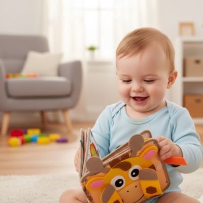 Livre bebe en tissus girafe enfant heureux