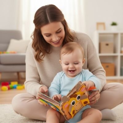 Livre bebe en tissus girafe  maman avec bébé