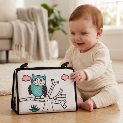 Livre bebe en tissus hibou avec bébé