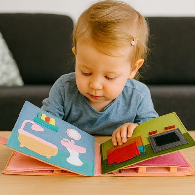Livre bebe en tissus maison avec garçon