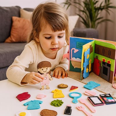 Livre bebe en tissus maison pièces