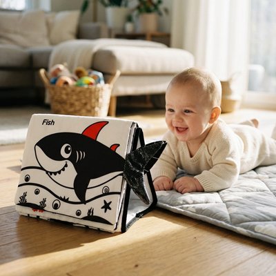 Livre bebe en tissus requin noir