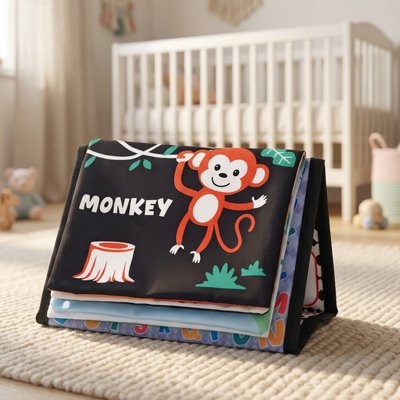 Livre bebe en tissus singe joyeux