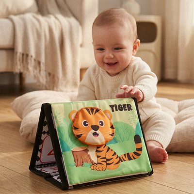 Livre bebe en tissus tigre avec enfant