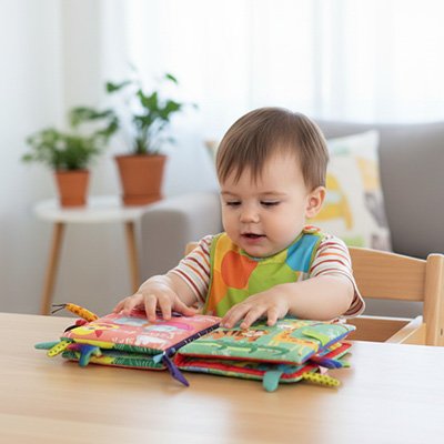 Livre bebe en tissus tigre avec enfant