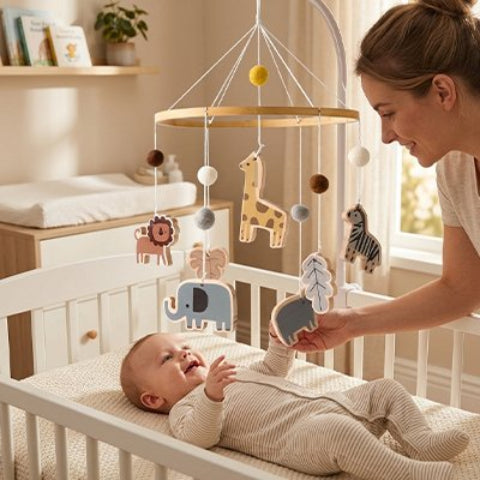mobile bébé maman sourit avec enfant