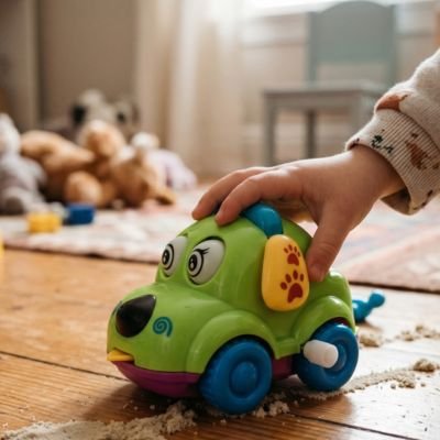 Petite voiture jouet chien avec enfant