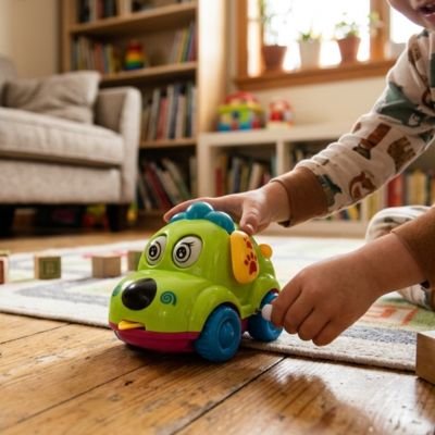 Petite voiture jouet chien vert