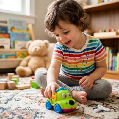 Petite voiture jouet enfant s'amuse