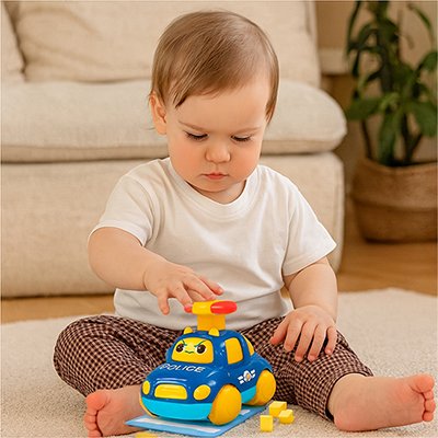 Petite voiture jouet police avec bébé 
