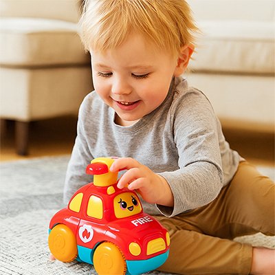 Petite voiture jouet pompier avec enfant