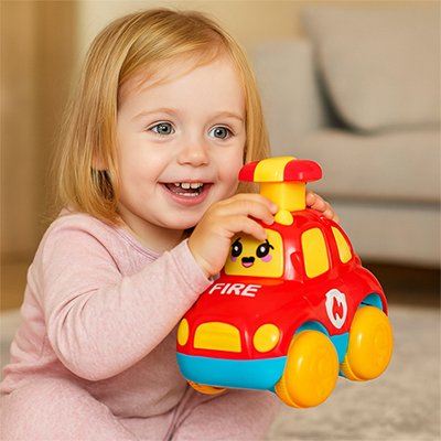 Petite voiture jouet pompier avec fillette