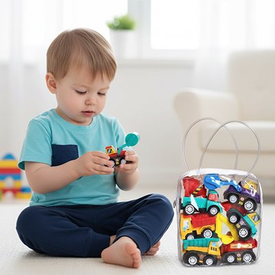 Petites voitures jouets enfant qui regarde