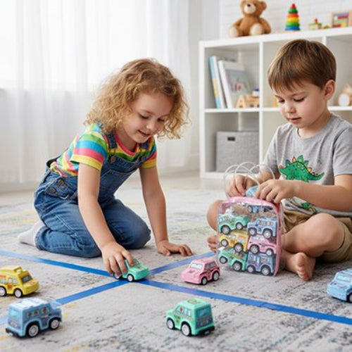 Petites voitures jouets fillette et garçons s'amuse