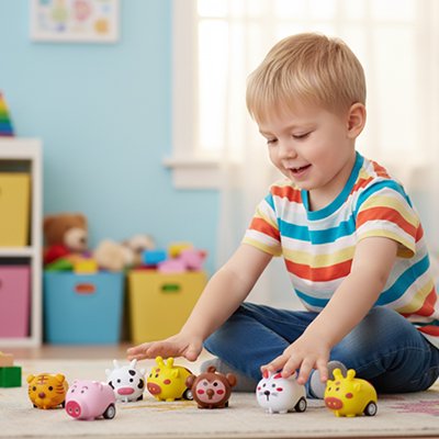Petites voitures jouets garçon s’amuse