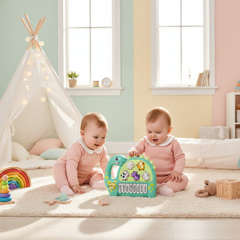 piano bébé dinosaure enfant maman