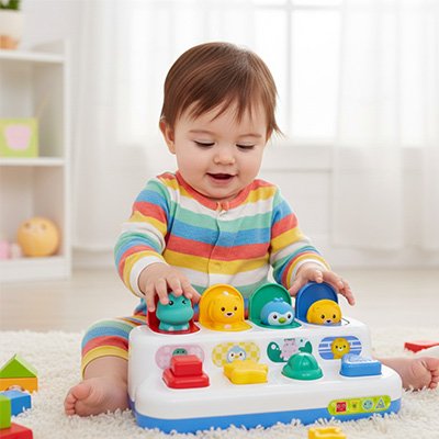 Piano bébé pingouin enfant joue avec jouet