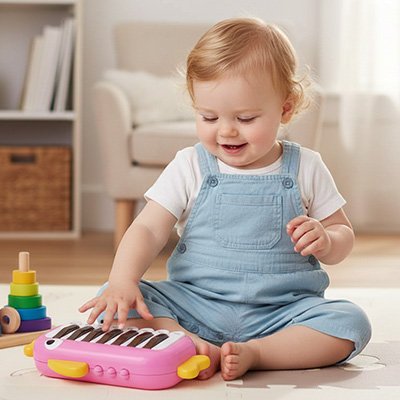 Piano bebe rose avec enfant