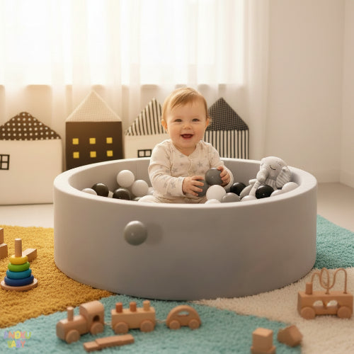 piscine à balle bébé noire et blanc