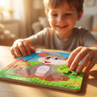 Puzzle bois enfant heureux de jouer