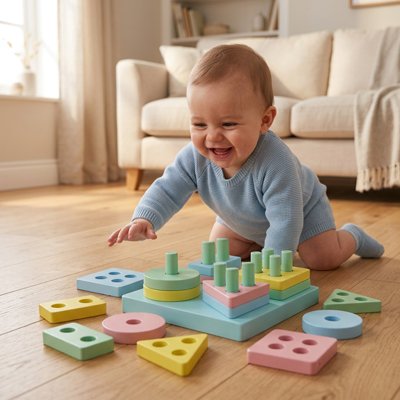 Puzzle en bois bébé heureux de jouer