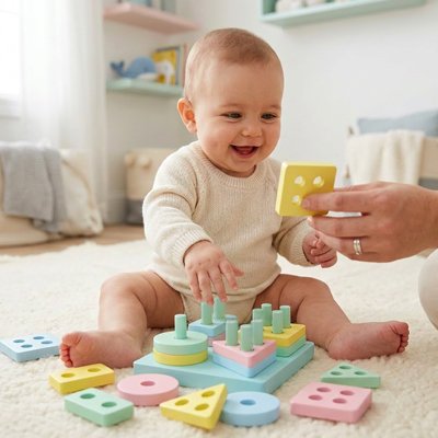 Puzzle en bois bébé semble heureux