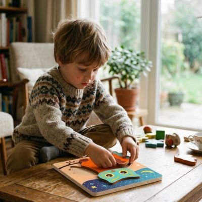 Puzzle enfant  joue avec son jouet