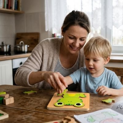 Puzzle enfant maman place morceaux avec bébé 