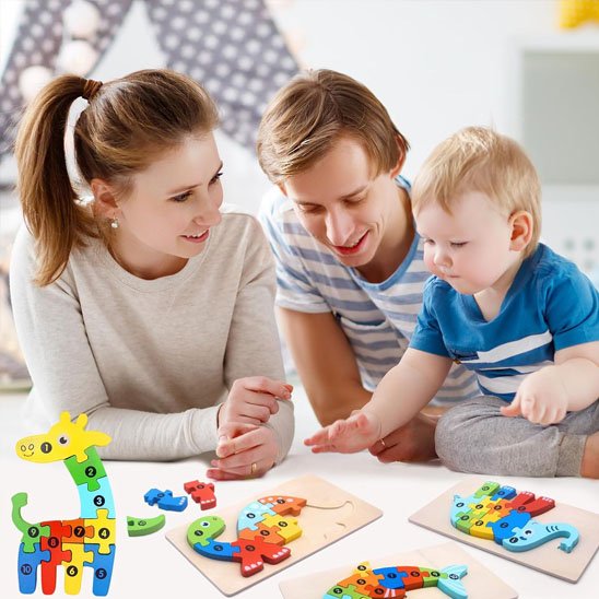 Puzzle enfant papa maman avec fiston