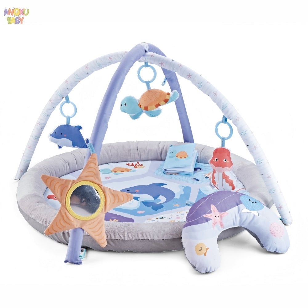tapis d'éveil pliable bleu animaux marins