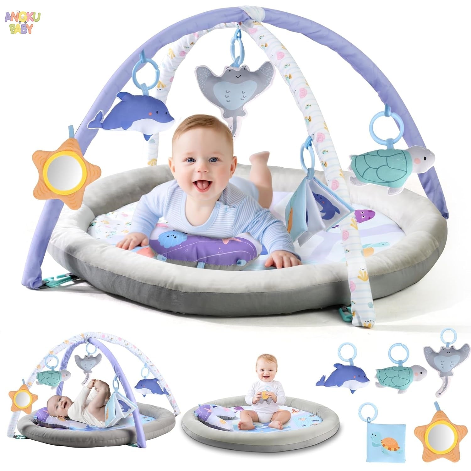 tapis d'éveil pliable bleu et bébé