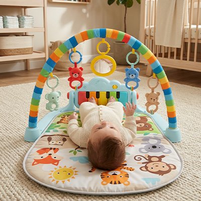 Tapis eveil bebe animaux avec bébé