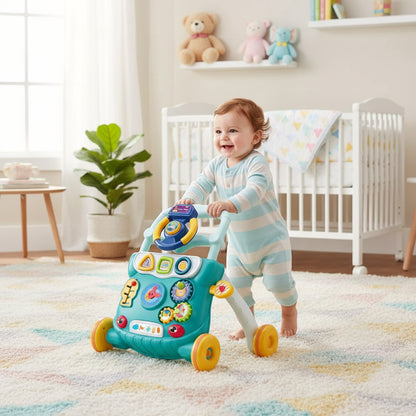 trotteur bébé bleu horloge
