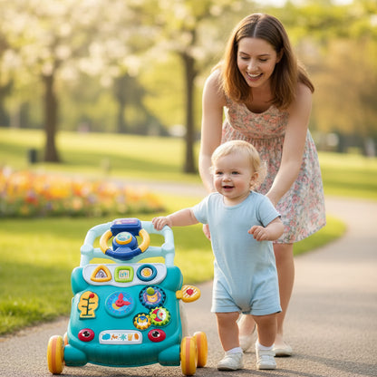 trotteur bébé et maman prendre une marche